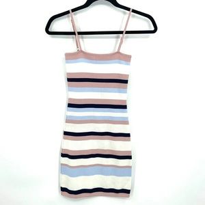 SEEK THE LABEL Pink, Blue and White striped bodycon dress